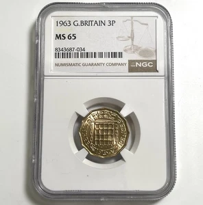 Großbritannien Three Pence 3P 1963 - NGC MS65 schöne Münze! - Bild 1 von 5
