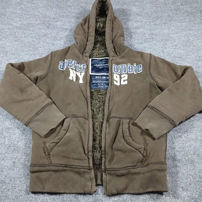 Abercrombie & Fitch Jacket Mens M Brown Wolf Jaw Hoodie Sherpa Y2K Vtg Has Flaws - Image 1 of 4