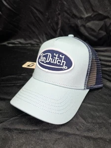 Von Dutch Truckermütze Monogramm bestickt Patch Druckknopflasche Thaddäus blau - Bild 1 von 5