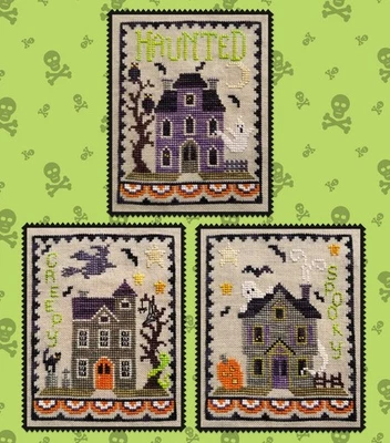 Waxing Moon Designs counted cross stitch leaflet ~ Haunted House Trio #197 - Image 1 of 4