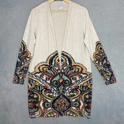 Chicos Suéter Mujer Talla 1 Mediano Beige Paisley Arte para Usar Cárdigan Frente Abierto Foto 1 de 4