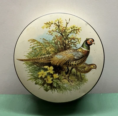 Pequeña lata de faisán redonda vintage hecha en Gran Bretaña Foto 1 de 4