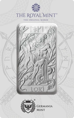 10oz Germania Mint & Royal Mint Norse Gods Loki .999 Silver Bar in Card - Image 1 of 2