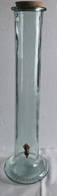Glass Drink Cylindrical Beverage Dispenser w spigot & Cork Lid Mid-Century Style - Image 1 of 4