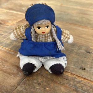 Vintage Small Porcelain Head Girl Doll in Blue Dress Purple Hair Z - Picture 1 of 6