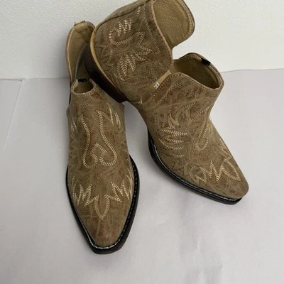 Roper Ava Embroidered Snip Toe Cowgirl Slip On Booties Tan Womens Size 9 - Image 1 of 4
