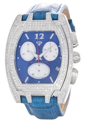 Relógio masculino Aqua Master caixa de aço pulseira de couro diamante azul W#35 - Imagem 1 de 2