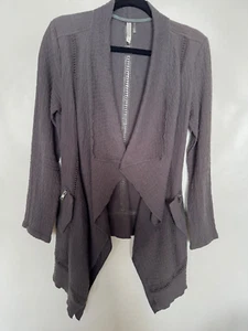 Monoreno Women's S Gray Boho Goth Mixed Media Open Front Knit Layered Jacket - Picture 1 of 8