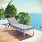 Modway Outdoor Patio Aluminum Wood Grain Panel Silver Gray Chaise Lounge Chair