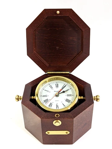 Bulova Quartermaster Wood Case & Brass Gimbal Nautical Maritime Alarm Clock Cover