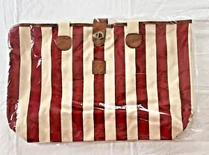 NIP Red & White Mary Kay Striped Tote Bag 20"W x 13"x5”Double Handles-Twist Lock - Picture 1 of 6