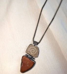 Vintage 70er Jahre Afrika Kontinent geformter Achat + Sterling Silber Anhänger Halskette - Bild 1 von 4