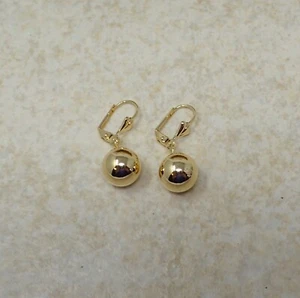 18K Gold Plated Dangling Ball Drop Earrings 12mm - Picture 1 of 5