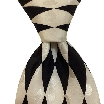 LOONEY TUNES MANIA мужской шелк XL галстук дизайнерский геометрический черный/белый/серый EUC - Изображение 1 из 3