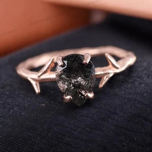 925 Sterling Silver 7x5mm Pear Shape Natural Rutile Quartz Ring Rose Gold plated - Picture 1 of 4