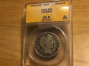 Medio dólar barbero 1915 clasificado ANACS en muy buen estado 8 detalles ¡50 centavos de plata! ¡SIN PRECIO BASE!¡! - Imagen 1 de 5