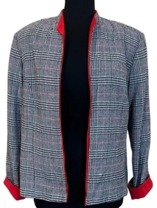 Jessica Howard Career Jacket Open Plaid Pattern w/Red Lining Women's Size 12 - Picture 1 of 15