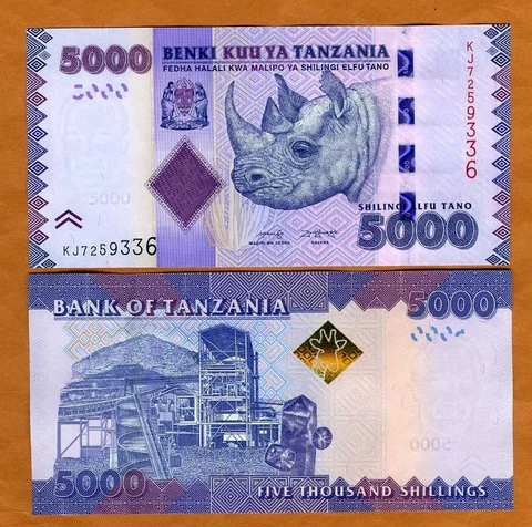 Tanzania 5000 shillings ND (2020) P-43-New UNC Rhyno Cover
