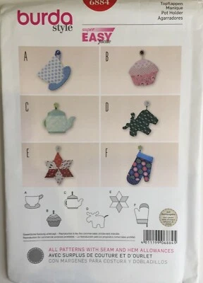 Burda 6884 Pot Holders Oven Hot Gift House Home Kitchen EASY New Uncut Pattern - Image 1 of 4