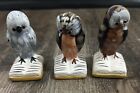 Vintage Owl Figurines Three (3) Hand Painted Wise Owls On Open Books