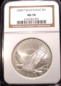 2008 P BALD EAGLE RECOVERY NGC MS 70 HIGHGRADE $1 SILVER DOLLAR COMMEMORATIVE - Picture 1 of 2