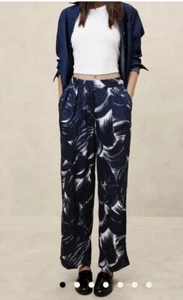 Banana Republic Damen entspannte Hose Paint Splash marineblau weiß Größe 0 Petite neu mit Etikett - Bild 1 von 7