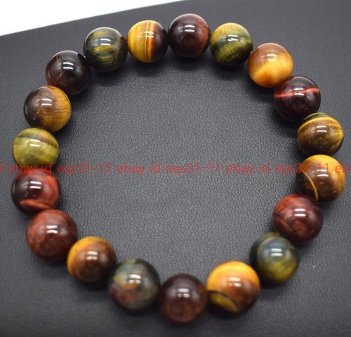 VALENTINO Bracciale Elastico 10mm Naturale Muliticolor Occhio di Tigre Gemme Guarigione Energia 7 5"