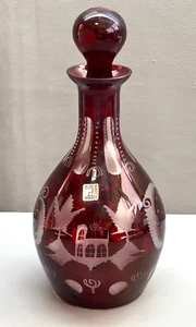 Antique Bohemian Decanter Friedrich Egermann Engraved Deer Cranberry Glass - Picture 1 of 8