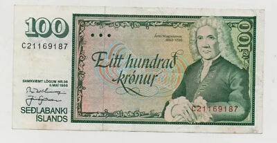 ICELAND 100 KRONOR 1986 PICK 54 LOOK SCANS - Image 1 of 2