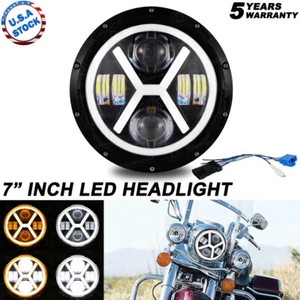 Faro de motocicleta Halo 7" Proyector LED DRL Hi/Lo H4 para Harley Yamaha Honda - Imagen 1 de 12