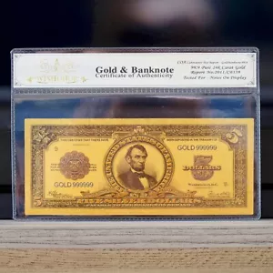 100mg 24K Gold 1923 $5 Lincoln Porthole Silver Certificate Banknote w/White COA - Picture 1 of 2