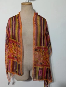 Bufanda de seda floral multicolor a rayas vintage YSL Yves Saint Laurent - Imagen 1 de 10