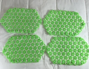 Set 4 tovagliette vintage fatte a mano all'uncinetto margherita telaio frange verde e bianco MCM - Foto 1 di 14