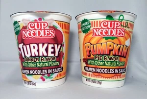 2x Nissin Cup Nudeln Ramen Truthahn Dinner & Pumpkin Pie Geschmack Limited Edition - Bild 1 von 4