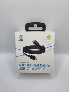 đ AT&T 6ft Braided Charging Cable | USB-C to USB-C | Black | NEW - Photo 1 sur 2