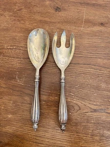 Juego de servir ensaladas vintage plateado cuchara y tenedor par ornamentado estilo barroco  - Imagen 1 de 3