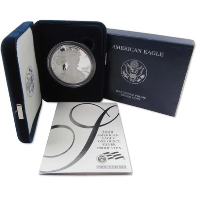Moneda de 1 dólar W American Silver Eagle Choice Proof 2008 certificado de autenticidad OGP Foto 1 de 3
