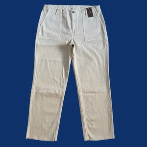 NWT J.Jill Denim High Rise Straight Leg Raw Hem Light Barley Pants Size 14 - Picture 1 of 12