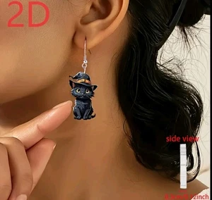 Halloween Ohrringe schwarze Katze Acryl Modeschmuck NEU kostenloser Versand - Bild 1 von 2