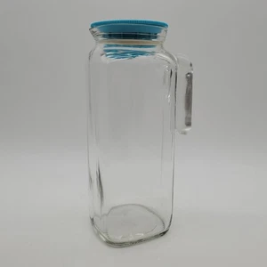 Bormioli Rocco Frigoverre 39 Ounce Glass Jug/Pitcher w/ Airtight Teal Lid 9" - Picture 1 of 6