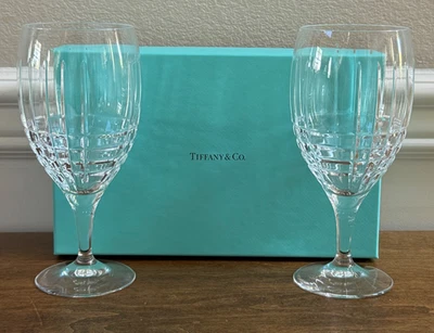 (2) TIFFANY & CO CRISTAL A CUADROS TÉ HELADO/COPAS DE AGUA/VASOS 10 OZ Foto 1 de 4