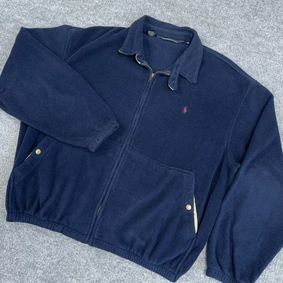 Vintage Polo Ralph Lauren Jacket Mens XL Navy Fleece Full Zip Bomber Bi-Swing - Image 1 of 4