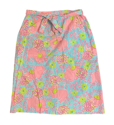 Falda envolvente con estampado floral de elefante Lilly Pulitzer rosa verde azul talla 4 bolsillos Foto 1 de 4