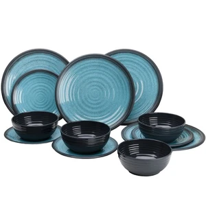 Melamin Camping Geschirr Set wahlweise Tassen / Gläser Essgeschirr blau schwarz - Bild 1 von 10