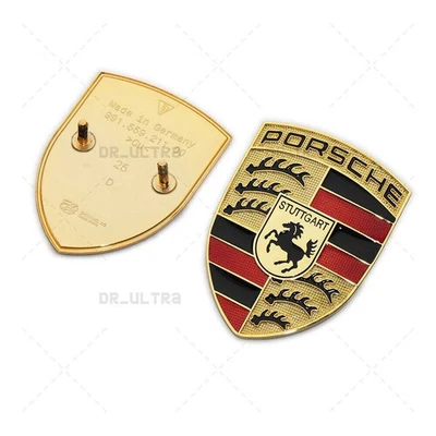 Insignia emblema escudo capó Porsche clásico dorado personalizado se adapta a TODOS los modelos populares Foto 1 de 4