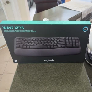 Logitech Wave Keys Ergonomic Wireless Keyboard-Black - Brand New Sealed - Picture 1 of 8