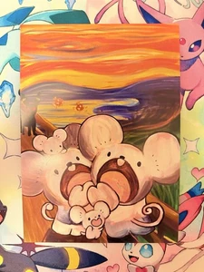 Pokémon Maushold Postcard – Edvard Munch Style Collectible Art Card Pluto Haven - Picture 1 of 3