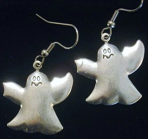 Halloween Ghost Earrings Oxidized Matte Silver Spooky All Hallows Eve - Picture 1 of 1