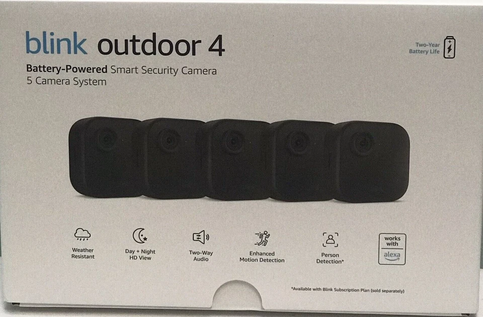 Blink Outdoor 4 (4th Gen) Battery Powered 5 Camera System - Black (B0B1N4LM4J)