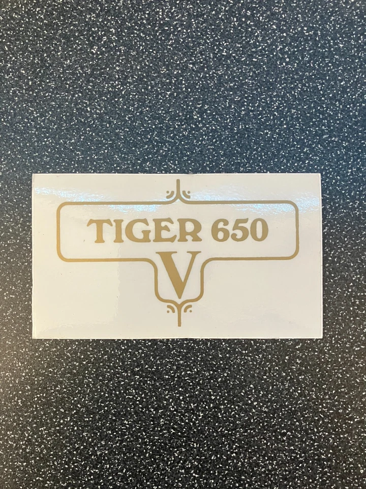 Triumph Tiger 650 V - 2 off vinyl self adhesive sticker 115x65mm (Gold on clear) - Image 1 of 1